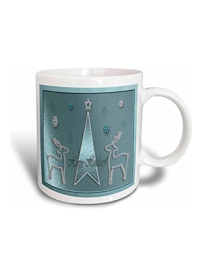 3DROSE Reindeer On Happy Holidays Printed Mug Blue/White