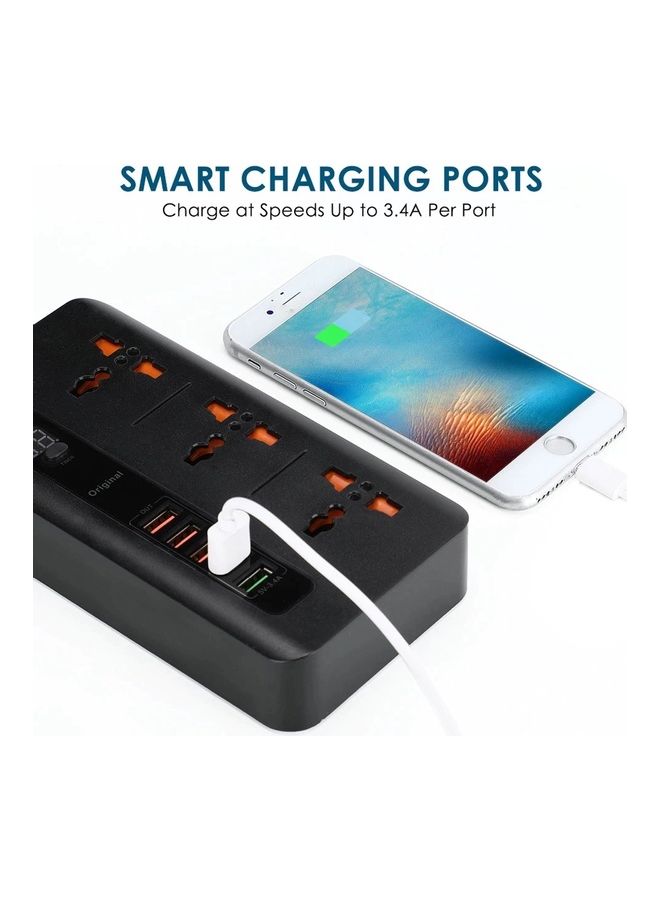 توصيلة كهربائية بمؤقت ذاتي مع 3 منافذ تيار متردد و 5 منافذ USB أسود  - Image 5