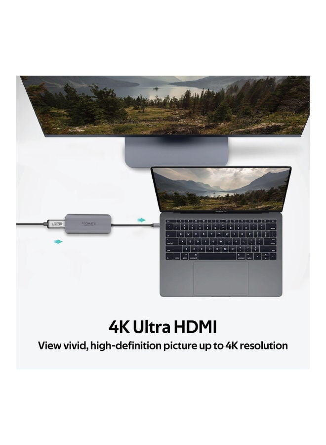 PROMATE - 4-In-1 Aluminium High-Speed USB-C Hub Grey - Image 1