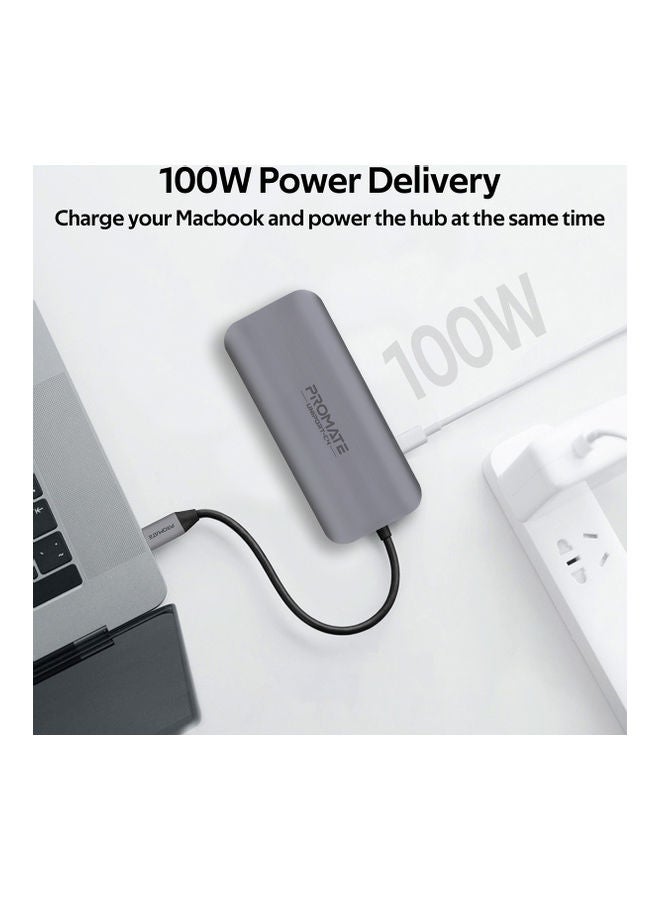 PROMATE - 4-In-1 Aluminium High-Speed USB-C Hub Grey - Image 1