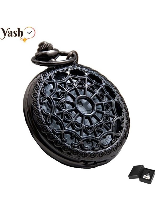 YASH - Spider Web Black Quartz Pocket Watch - Image 1