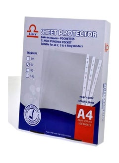 Libra 100 Sheets Of A4 Size Heavy Duty Strong Spine Transparent Clear Protector White  - Image 1