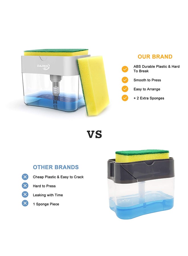 موزع صابون 2 في 1 مع حامل إسفنجة للمطبخ SPH001 رمادي - Image 3