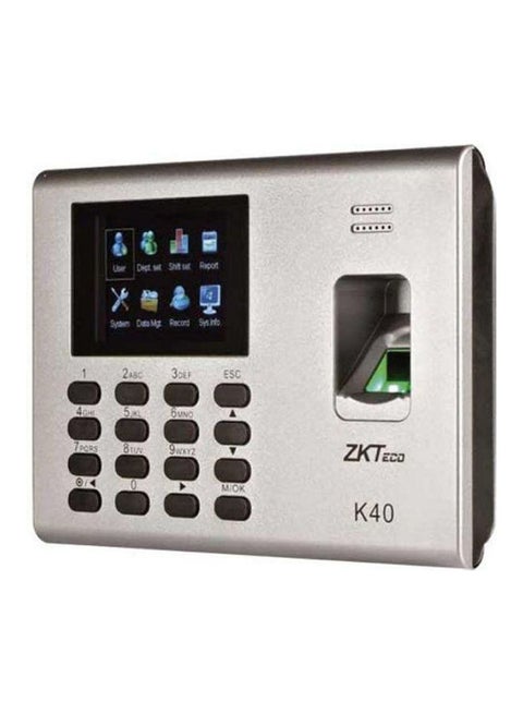 K40 Network Fingerprint Time Clock With Access Control Built-In Battery Silver/Black