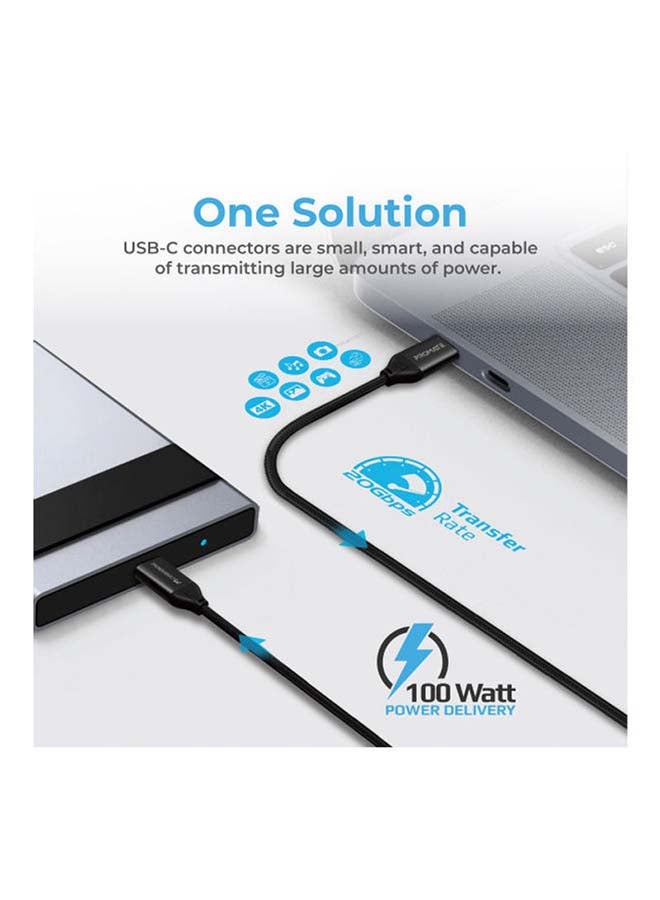 PROMATE - Ultra-Fast Thunderbolt 3 Type- C Sync And Charge Cable With 100W Power Delivery Black - Image 1