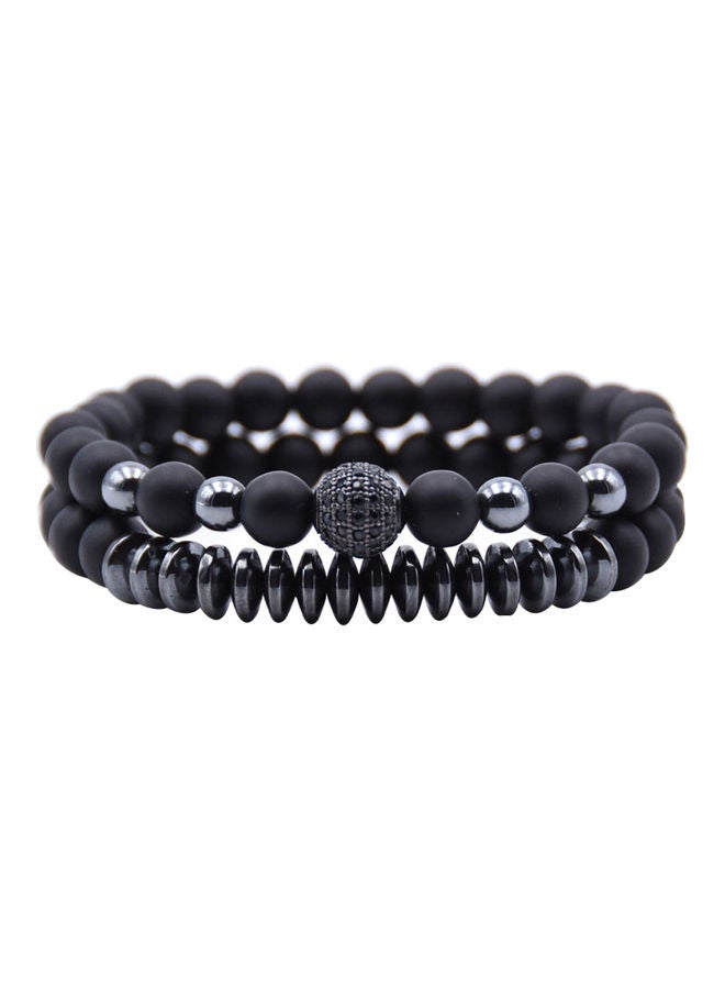 2-Piece Natural Stone Lava Rock Beaded Bracelet - Image 1