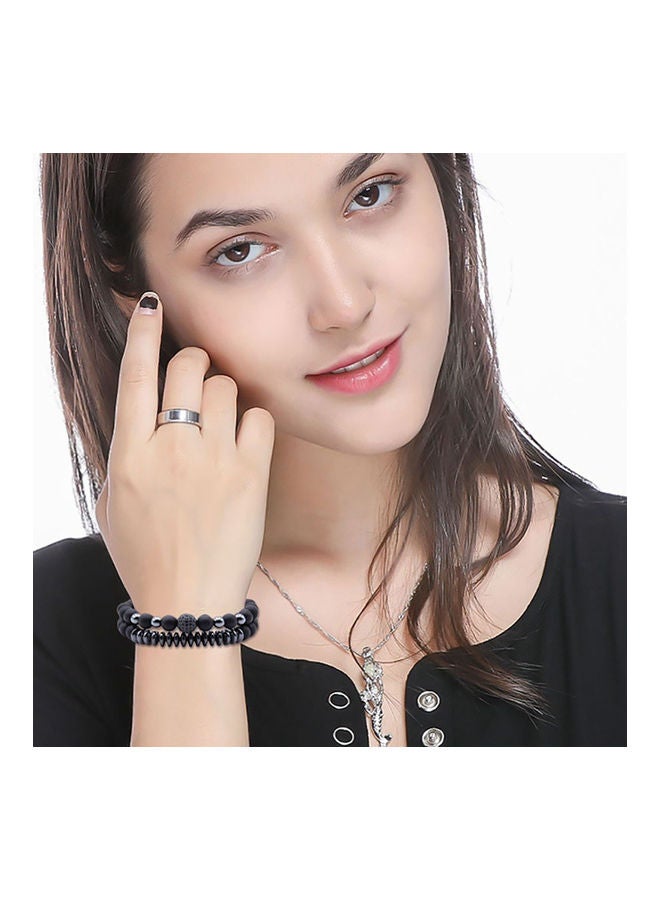 2-Piece Natural Stone Lava Rock Beaded Bracelet - Image 2
