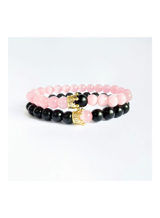 2Pcs Stone Beaded Elastic Bracelet - Image 3