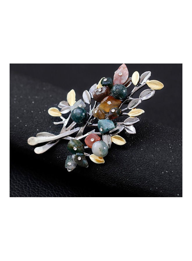 Leaves Rhinestone Brooch Pin Shirt - Image 3