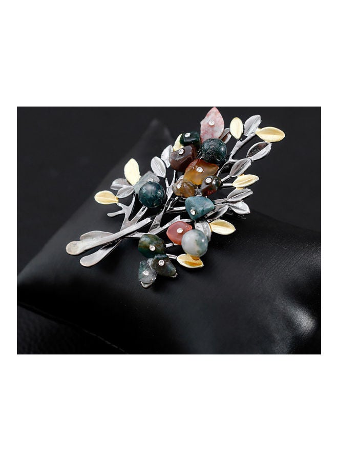 Leaves Rhinestone Brooch Pin Shirt - Image 5