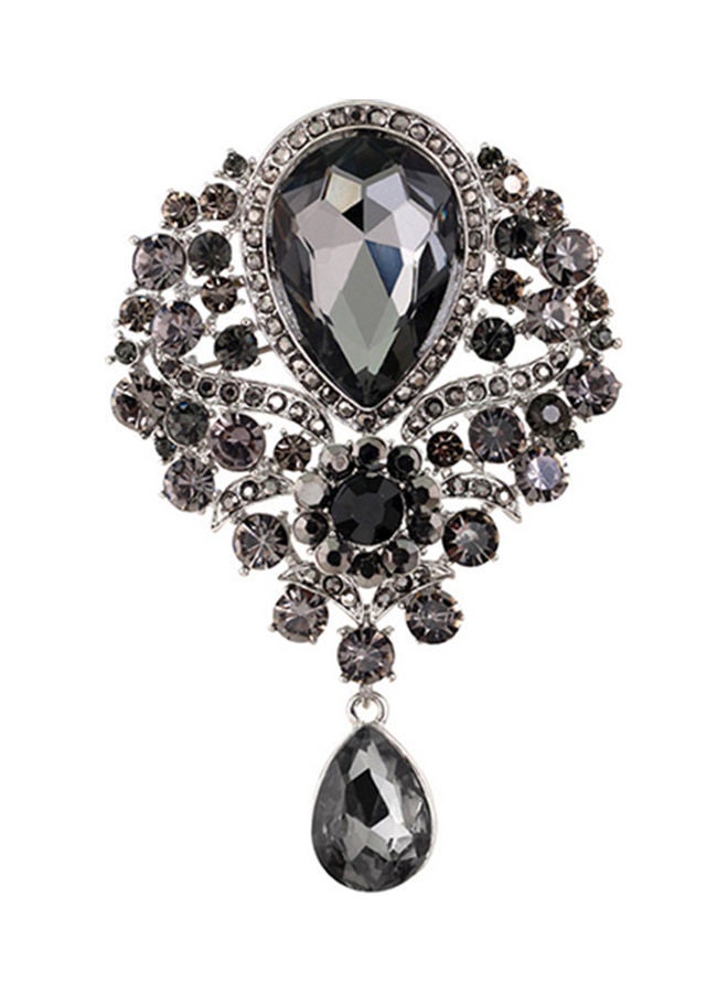 Clear Crystal Rhinestone Teardrop Dangle Brooch Pin