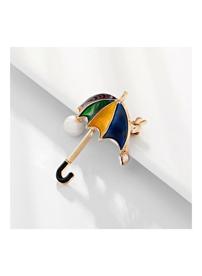 Unisex Rhinestone Faux Pearl Drop Umbrella Shape Brooch Pin Jacket Accessory - Image 2