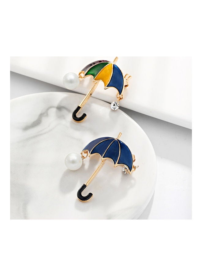 Unisex Rhinestone Faux Pearl Drop Umbrella Shape Brooch Pin Jacket Accessory - Image 3