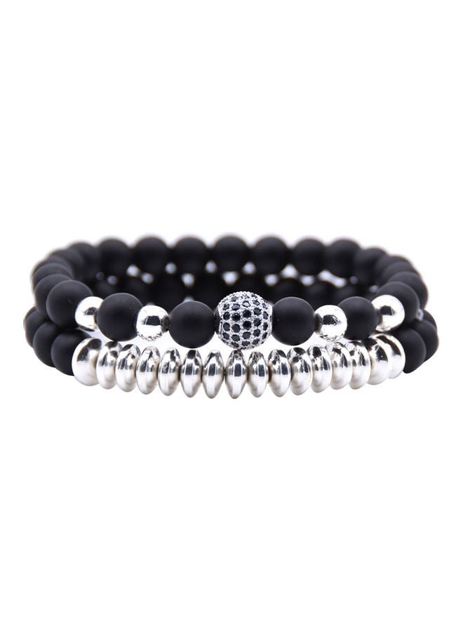 2-Piece Natural Stone Lava Rock Beaded Bracelet