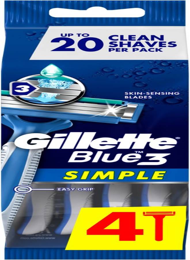 Gillette - Pack Of 4 Simple3 Disposable Razors Blue - Image 1
