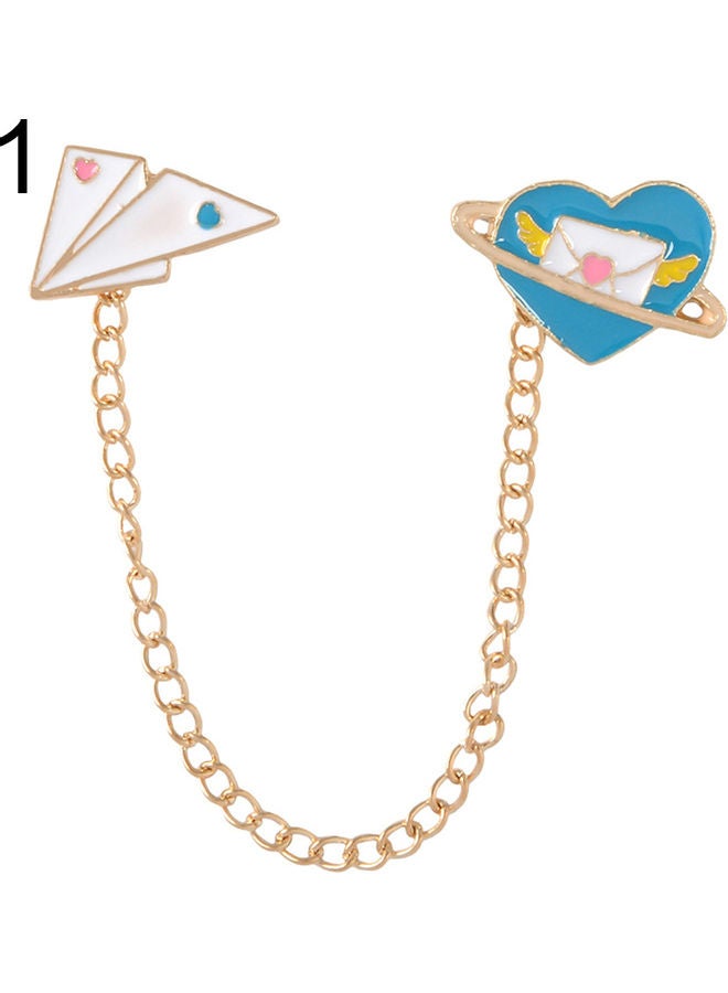 Women Cute Rabbit Carrot Heart Book Ruler Denim Jacket Collar Chain Brooch Pin - Image 1