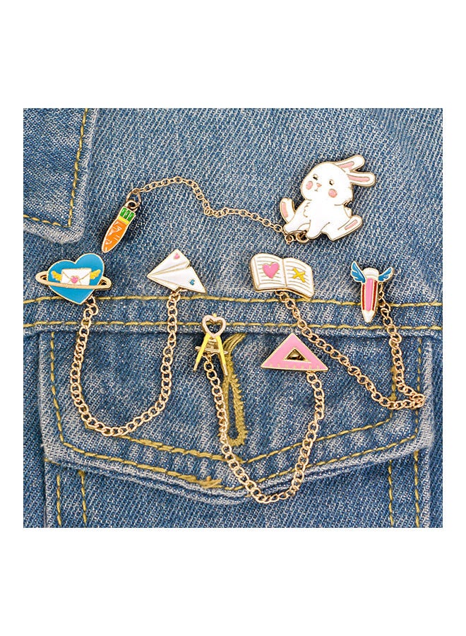 Women Cute Rabbit Carrot Heart Book Ruler Denim Jacket Collar Chain Brooch Pin - Image 2