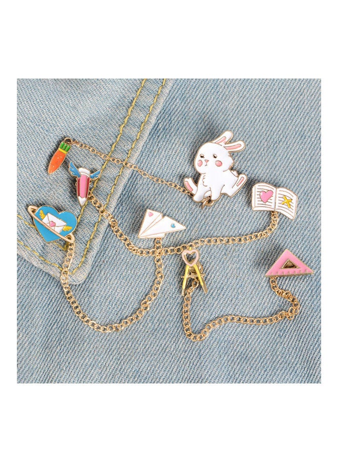 Women Cute Rabbit Carrot Heart Book Ruler Denim Jacket Collar Chain Brooch Pin - Image 3