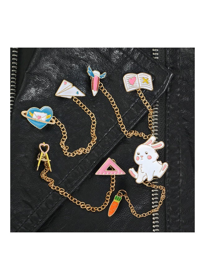 Women Cute Rabbit Carrot Heart Book Ruler Denim Jacket Collar Chain Brooch Pin - Image 4
