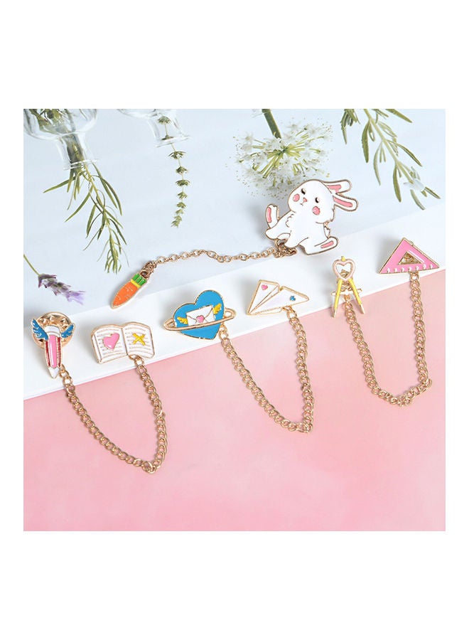 Women Cute Rabbit Carrot Heart Book Ruler Denim Jacket Collar Chain Brooch Pin - Image 5