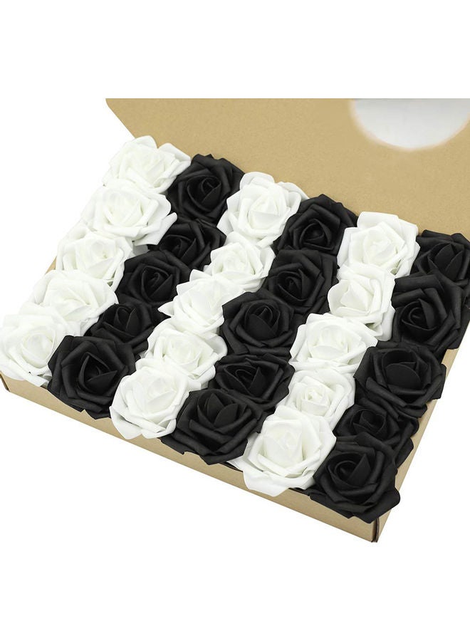 30-Piece Artificial Rose Set Black/White - Image 1