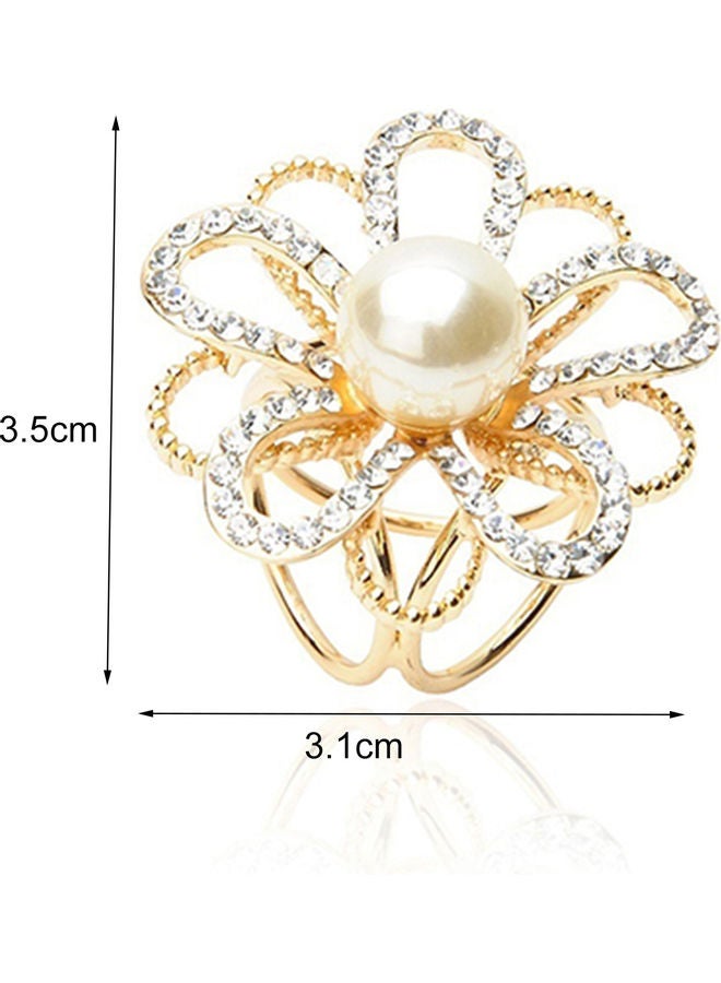 Rhinestone Flower Faux Pearl Bouquet Shawl Scarf Buckle  - Image 1