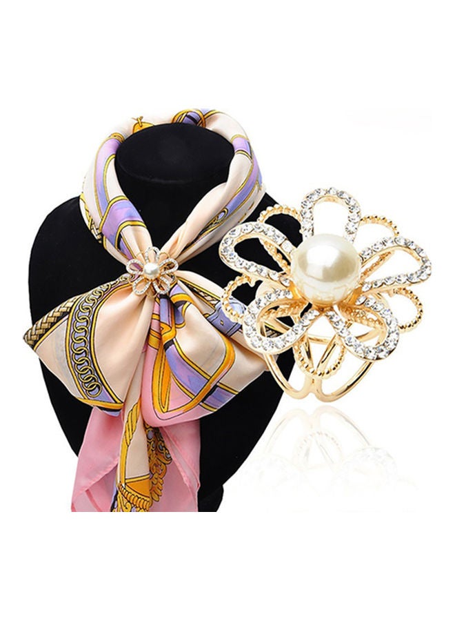 Rhinestone Flower Faux Pearl Bouquet Shawl Scarf Buckle  - Image 2