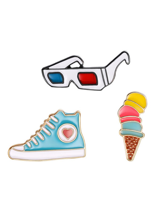 3-Piece Cartoon Glasses Sneaker Enamel Badge Brooch Pin - Image 1