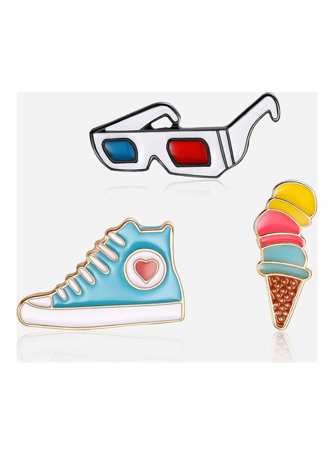 3-Piece Cartoon Glasses Sneaker Enamel Badge Brooch Pin - Image 3
