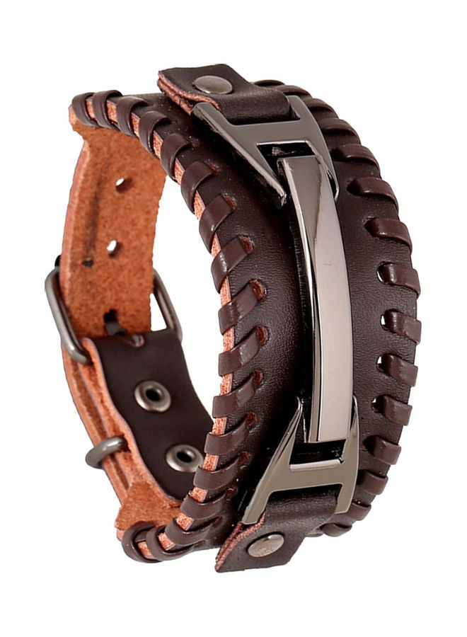 Punk Faux Leather Wide Cuff Wristband Bracelet - Image 3
