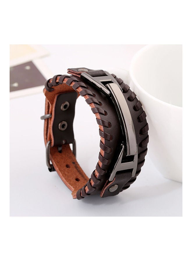 Punk Faux Leather Wide Cuff Wristband Bracelet - Image 1