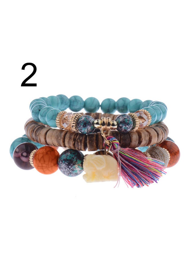 3-Piece Bohemian Elephant Tassel Charm Stones Beaded Bracelet