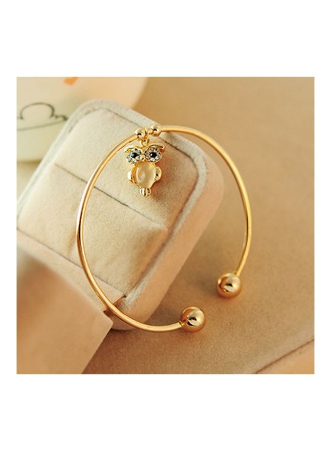 Owl Rhinestone Faux Opal Plated Cuff Opening Bracelet - Image 1