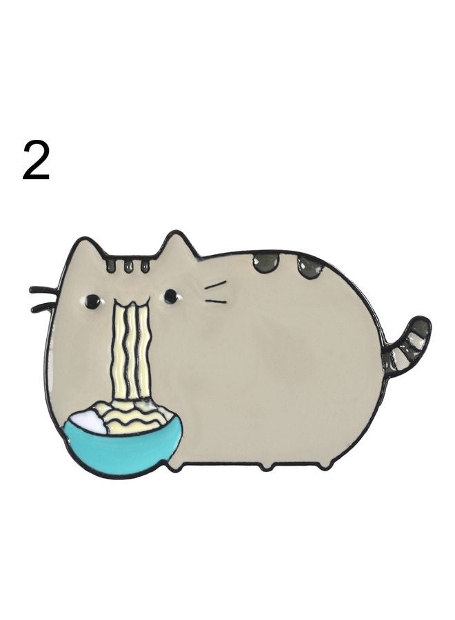 Cute Cartoon Fat Cat Eat Noodles Enamel Brooch Pin