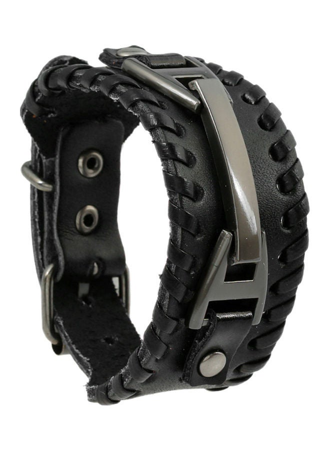Punk Faux Leather Wide Cuff Wristband Bracelet - Image 1