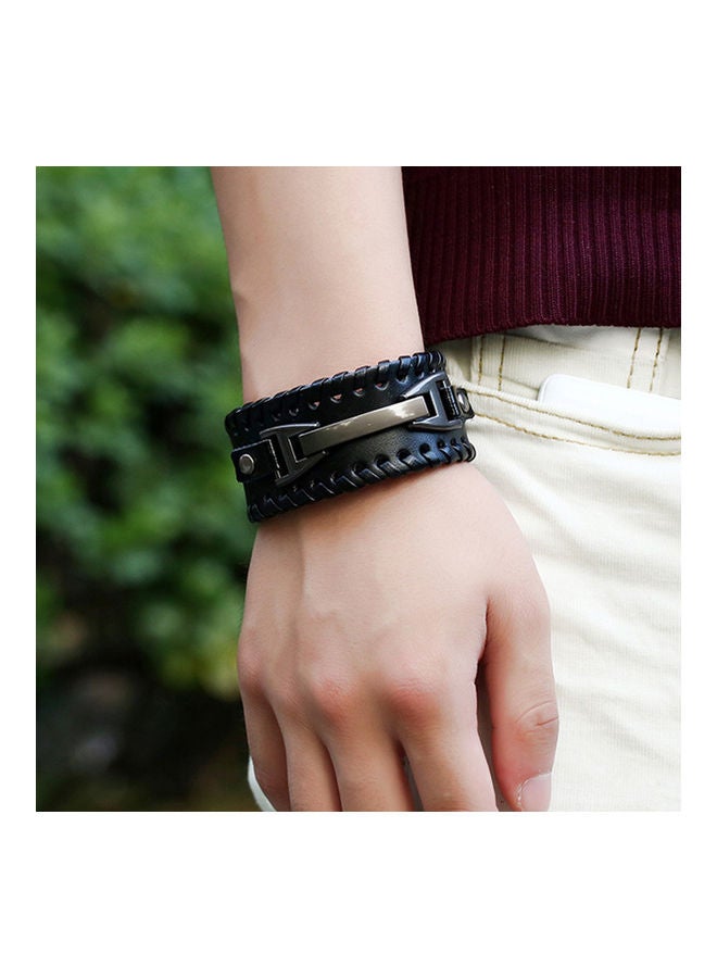 Punk Faux Leather Wide Cuff Wristband Bracelet - Image 2