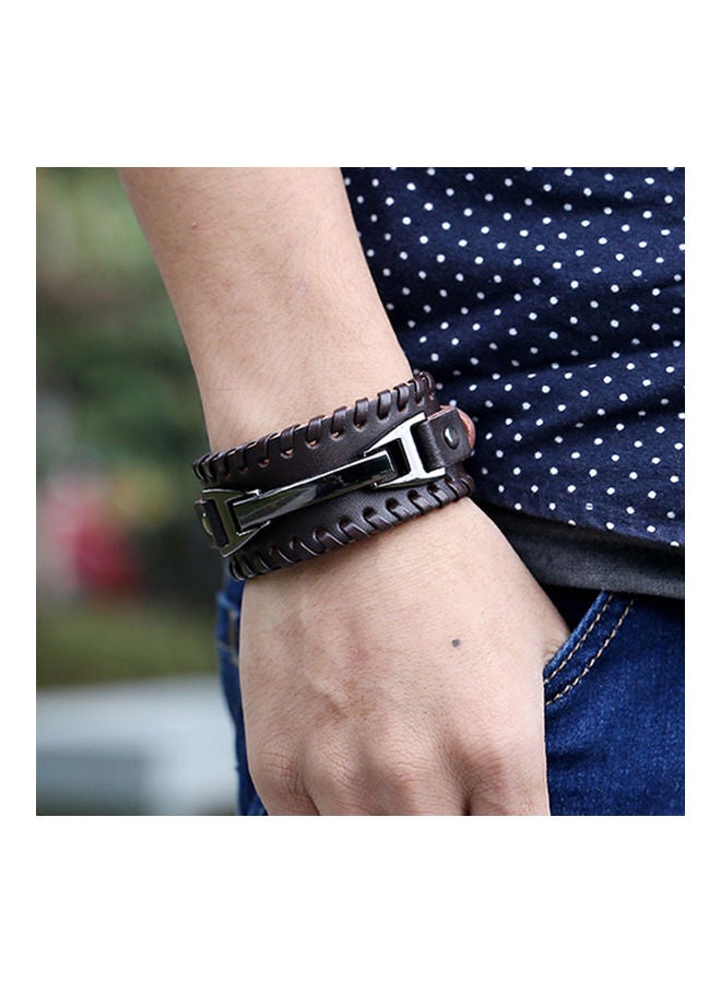 Punk Faux Leather Wide Cuff Wristband Bracelet - Image 3