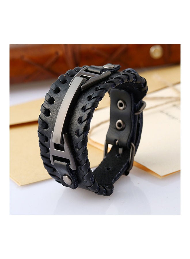 Punk Faux Leather Wide Cuff Wristband Bracelet - Image 4