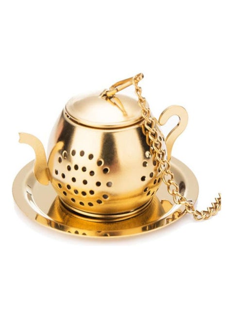 Teapot Shape Infuser With Drip Tray Gold 5.6x5.6x3.2cm