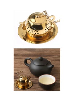 MESHA Teapot Shape Infuser With Drip Tray Gold 5.6x5.6x3.2cm  - Image 2