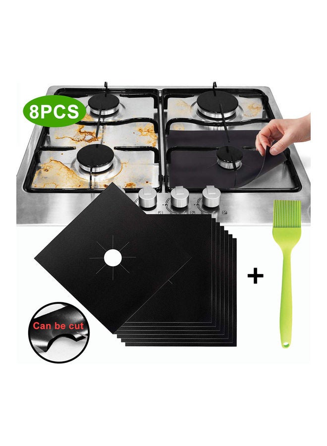 8-Piece Reusable Gas Stove Protector With Brush Black - Image 2