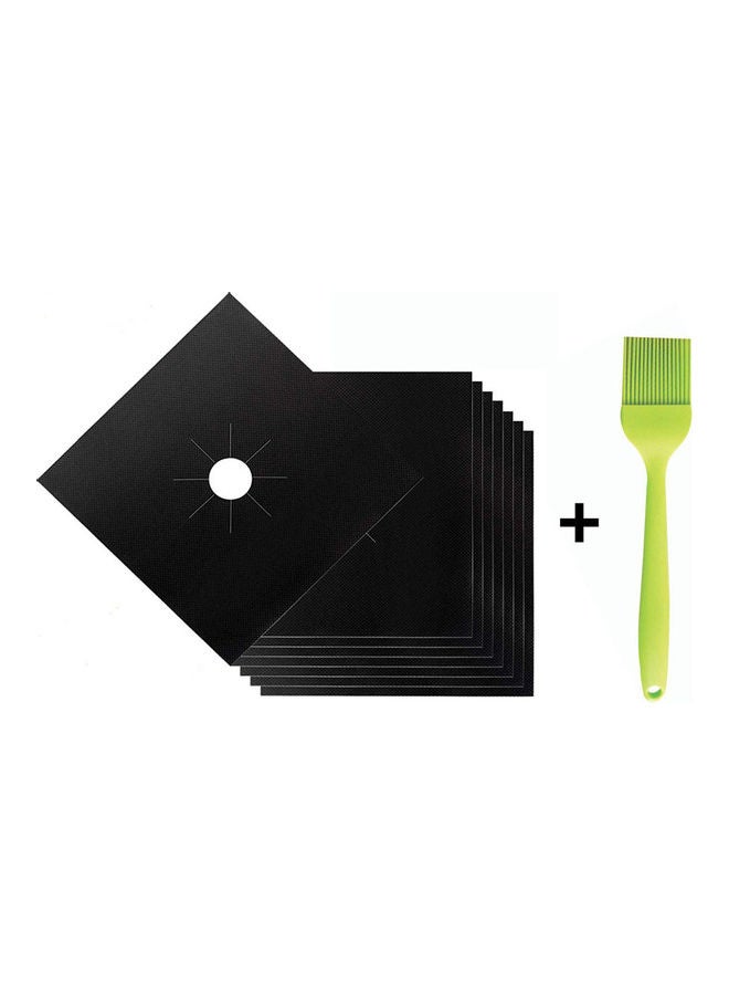 8-Piece Reusable Gas Stove Protector With Brush Black - Image 1
