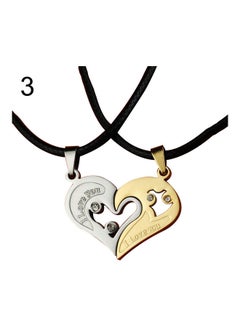 2-Piece I Love You Rhinestone Inlaid Matching Heart Pendant Couple Necklace Set