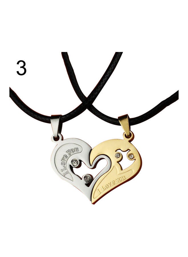 Generic - 2-Piece I Love You Rhinestone Inlaid Matching Heart Pendant Couple Necklace Set - Image 1