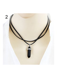 Double Layer Faux Leather Rope Hexagonal Prism Stone Pendant Necklace