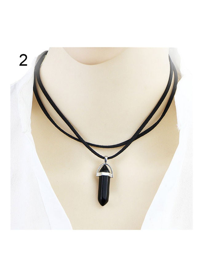 Generic - Double Layer Faux Leather Rope Hexagonal Prism Stone Pendant Necklace - Image 1