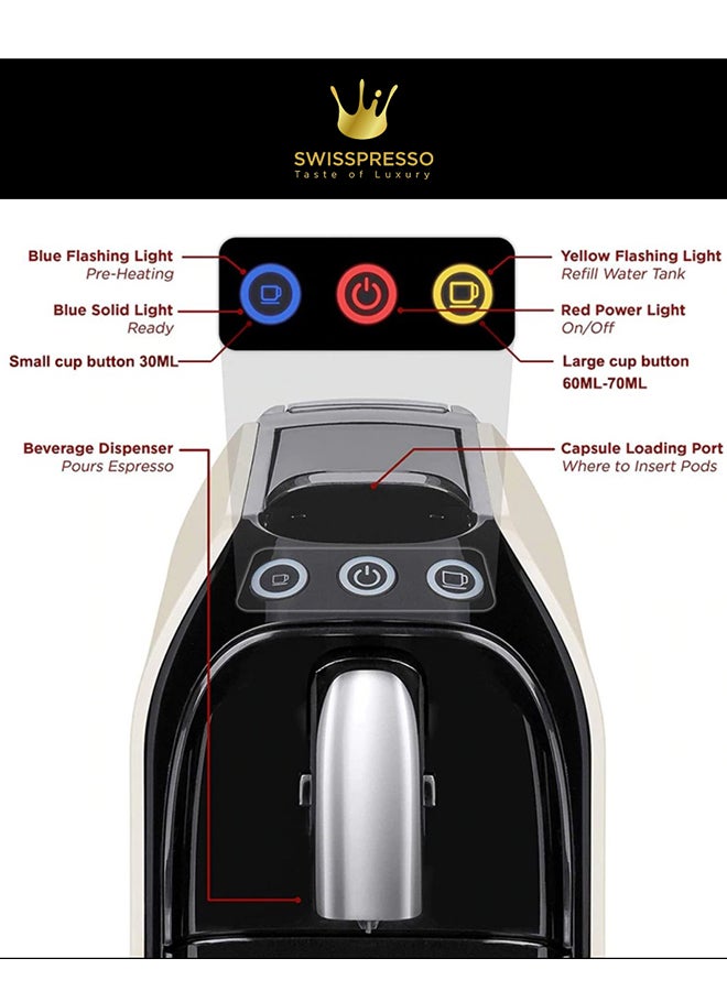 Swisspresso - Nespresso Compatible Espresso Machine With 120 Coffee Capsules 0.7 L 1255.0 W SCMF015 Black - Image 1