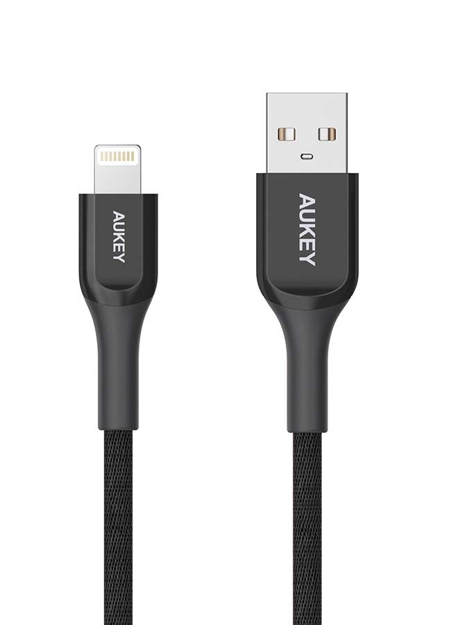 Aukey - CB-AKL2 USB A to Lightning Charging 2M Cable, Quick Charge 3.0 Kevlar Cable Compatible with iPhone 11Pro, 11, XS Max, XS, iPad Pro, iPad Mini and iPod Nano 7th gen devices - Black - Image 1