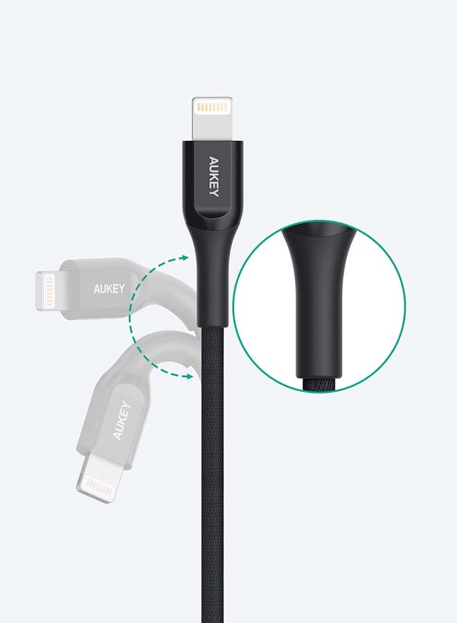 Aukey - CB-AKL2 USB A to Lightning Charging 2M Cable, Quick Charge 3.0 Kevlar Cable Compatible with iPhone 11Pro, 11, XS Max, XS, iPad Pro, iPad Mini and iPod Nano 7th gen devices - Black - Image 1