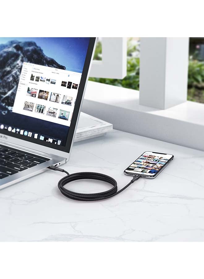 Aukey - CB-AKL2 USB A to Lightning Charging 2M Cable, Quick Charge 3.0 Kevlar Cable Compatible with iPhone 11Pro, 11, XS Max, XS, iPad Pro, iPad Mini and iPod Nano 7th gen devices - Black - Image 1